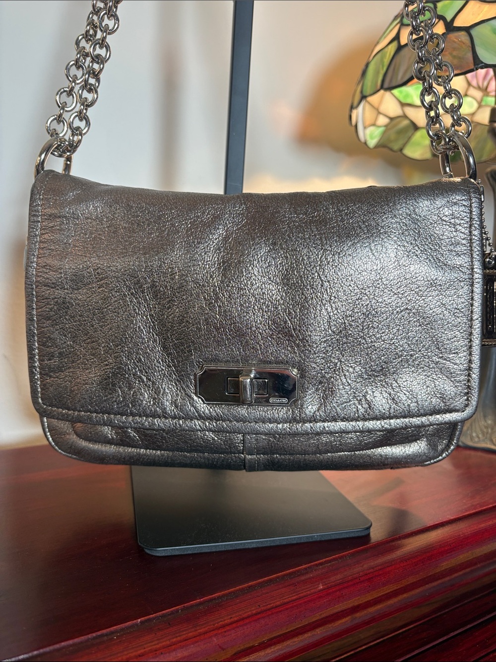 Coach Gold Metallic Leather Shoulder Bag with Chain Strap